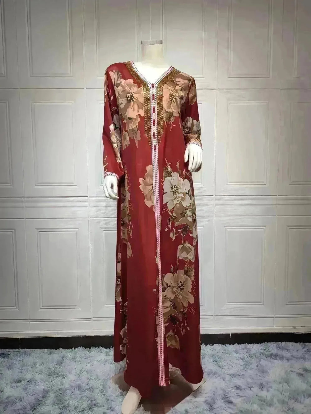 Printed Embroidered Elegant Arab Dubai Turkey Middle Eastern Sophisticated Women Abaya Dress Robe - EX-STOCK CANADA