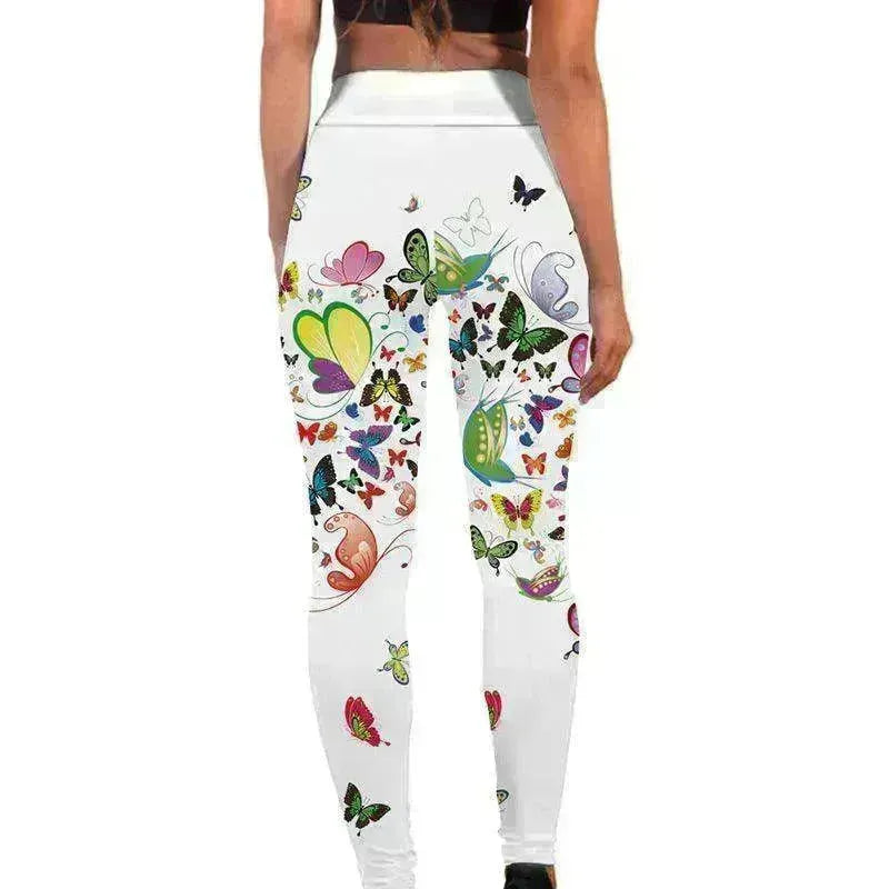 Printed Floral Butterfly Leggings High Waist Slim Yoga Pants Leggings - EX-STOCK CANADA