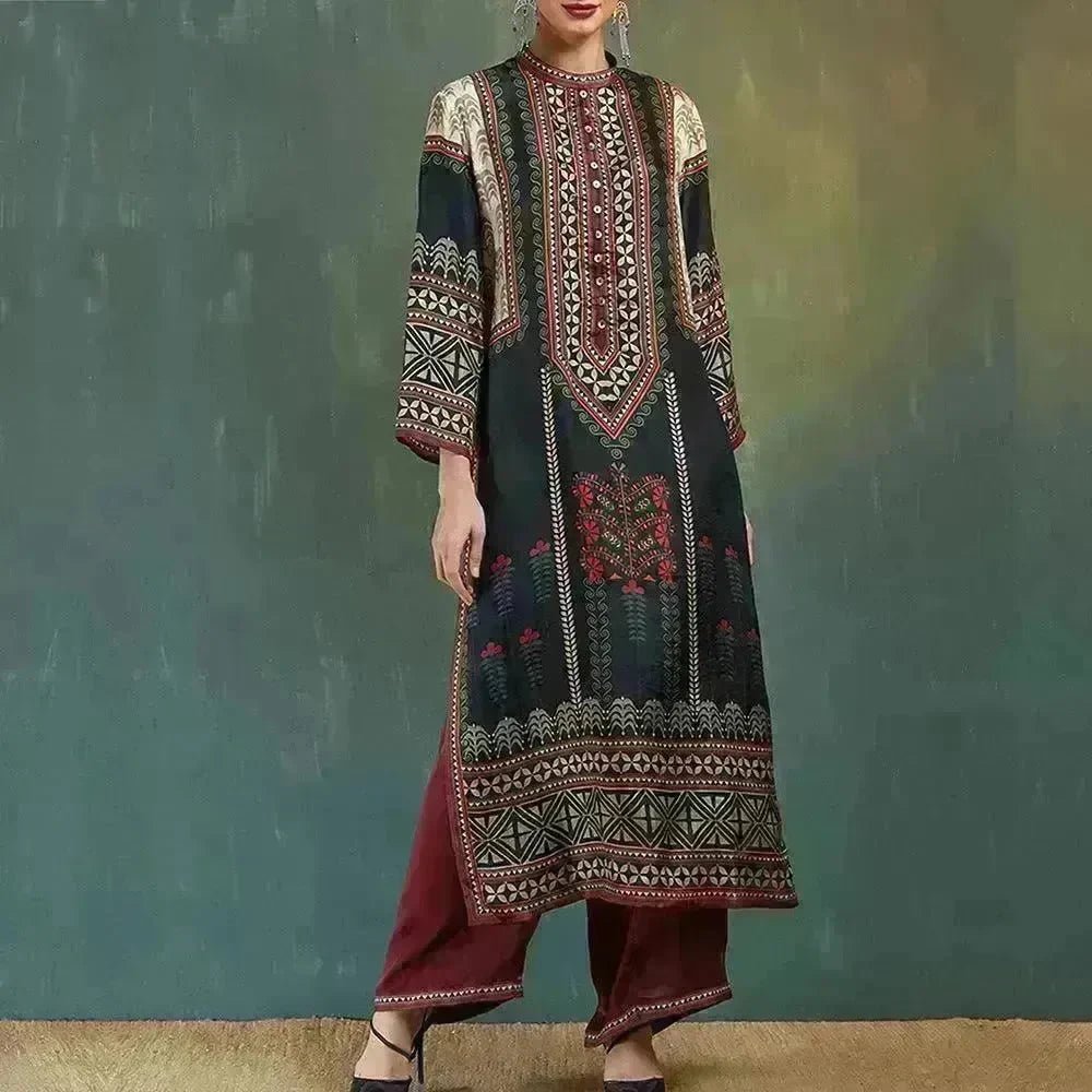 Printed Loose Middle East Print Slit Long Skirt Outfit set for Arab Turkey Women - EX-STOCK CANADA