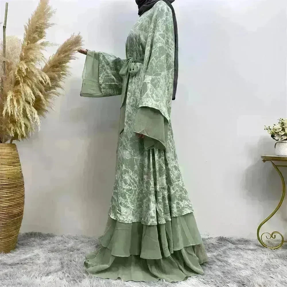 Printed Panel Top Robe Abaya Dress for Arab Dubai Turkey Middle East Women - EX-STOCK CANADA
