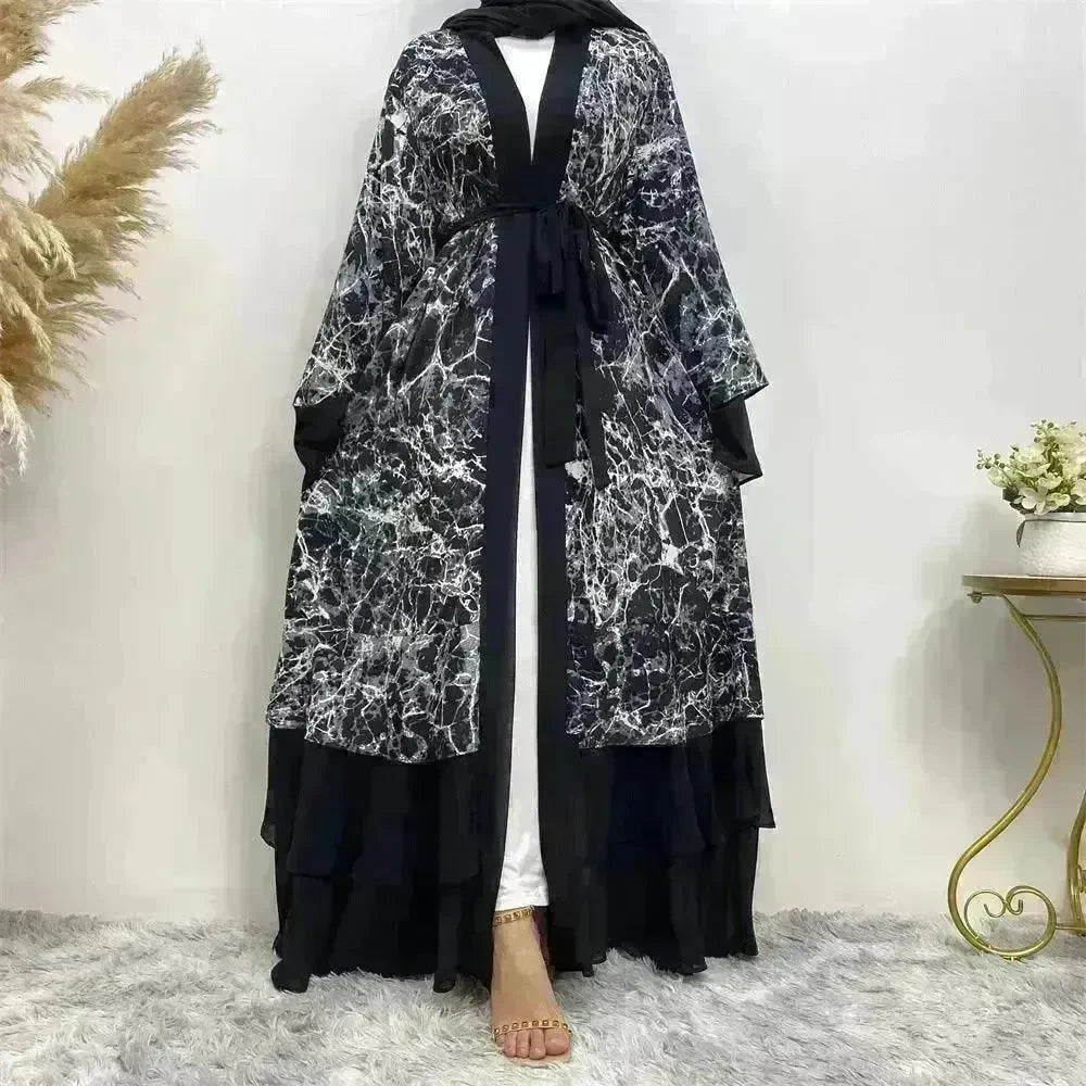 Printed Panel Top Robe Abaya Dress for Arab Dubai Turkey Middle East Women - EX-STOCK CANADA