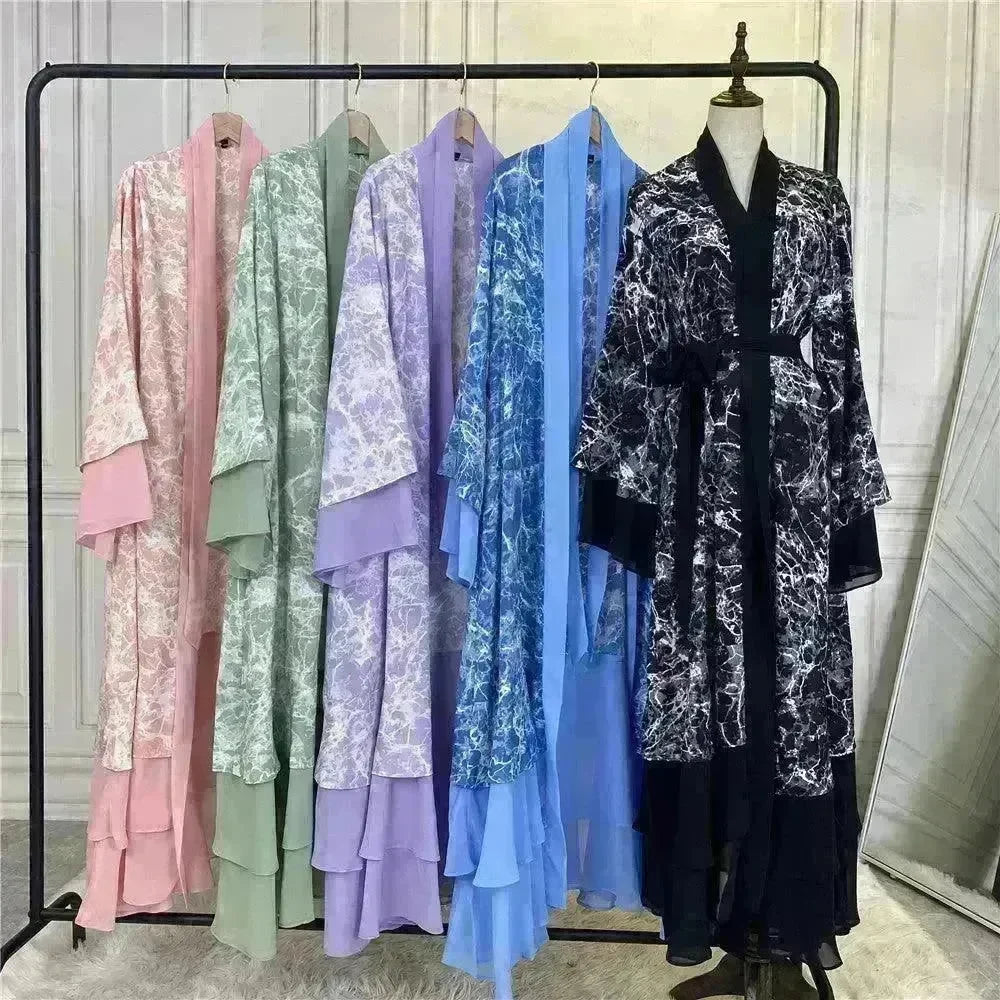 Printed Panel Top Robe Abaya Dress for Arab Dubai Turkey Middle East Women - EX-STOCK CANADA