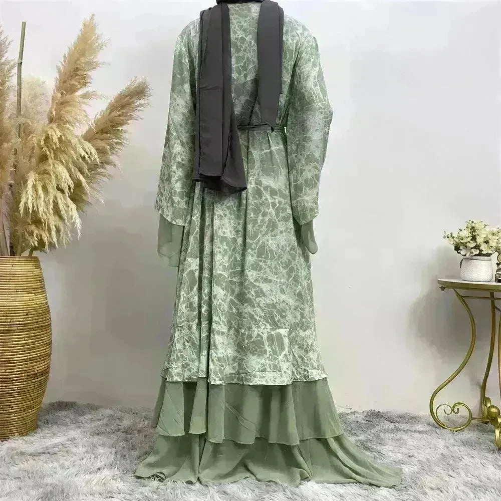 Printed Panel Top Robe Abaya Dress for Arab Dubai Turkey Middle East Women - EX-STOCK CANADA