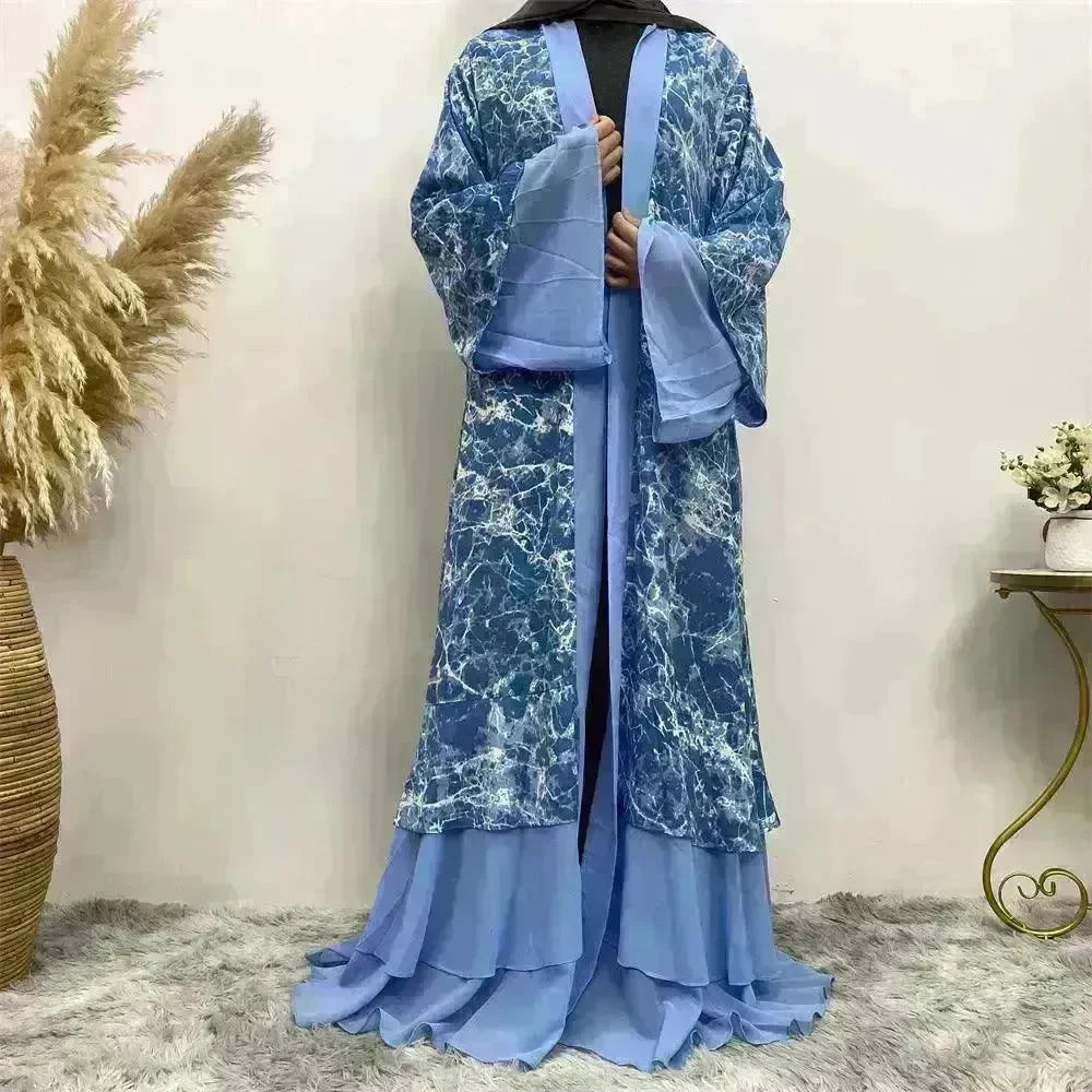 Printed Panel Top Robe Abaya Dress for Arab Dubai Turkey Middle East Women - EX-STOCK CANADA
