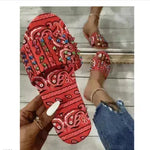 Printed Toe Flat Rivet Casual Slippers - EX-STOCK CANADA
