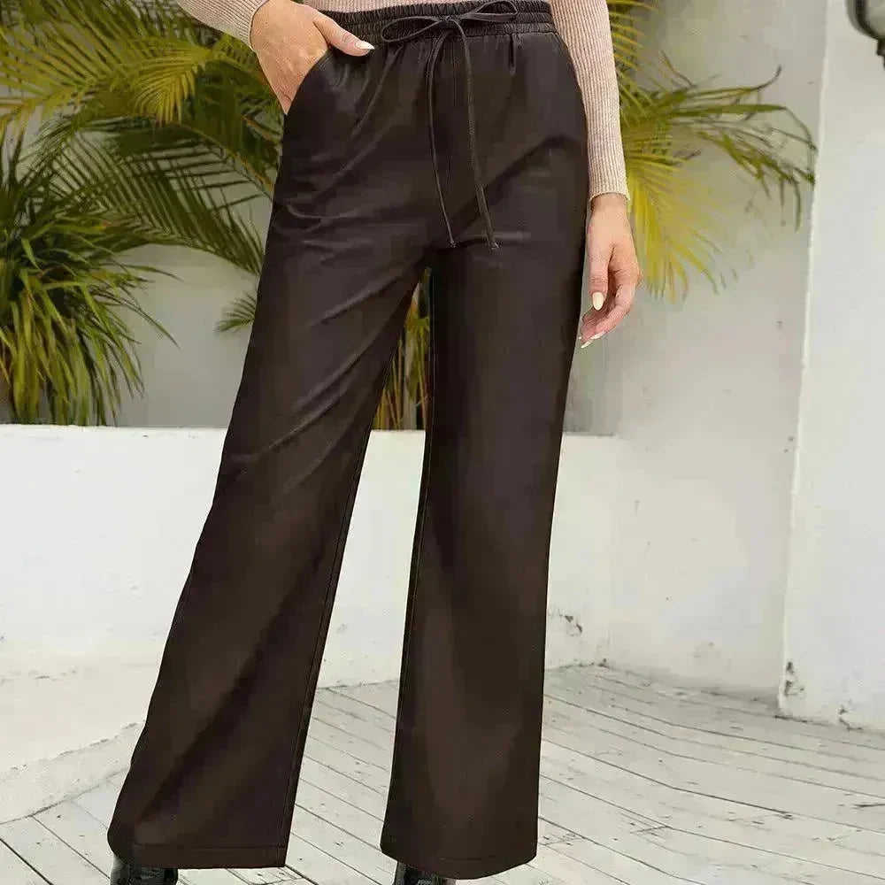 PU Loose Trousers Motorcycle Leather Straight Wide Leg Leather Pants Women - EX-STOCK CANADA