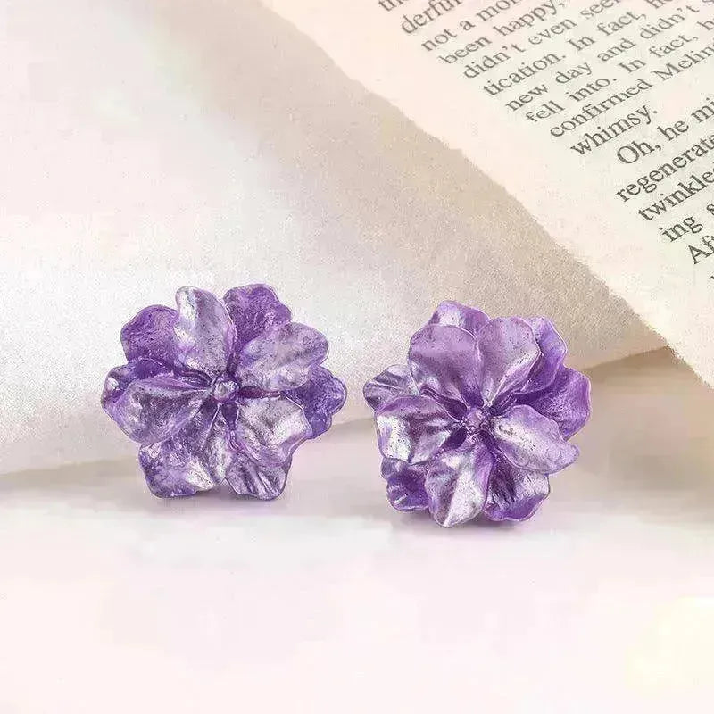 Purple Flower Internet Influencer Fairy Resin Stud Earrings For Women - EX-STOCK CANADA