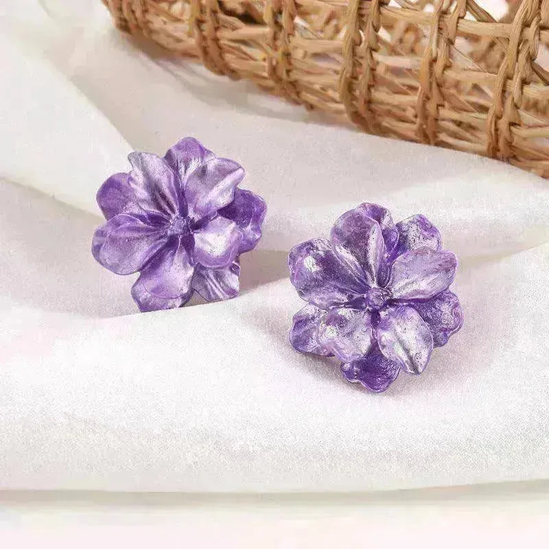 Purple Flower Internet Influencer Fairy Resin Stud Earrings For Women - EX-STOCK CANADA