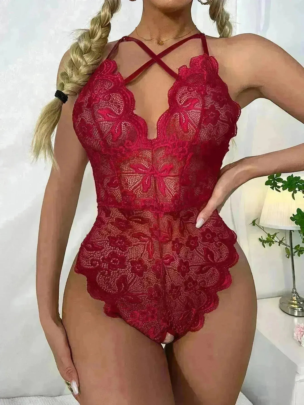 Red Lingerie Lace Pajamas Lingerie One-piece Lingerie Net Lingerie - EX-STOCK CANADA