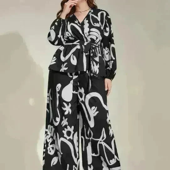 Retro Color V-neck Temperament Commute Literary Middle East Printing Shirt Outfit - EX-STOCK CANADA