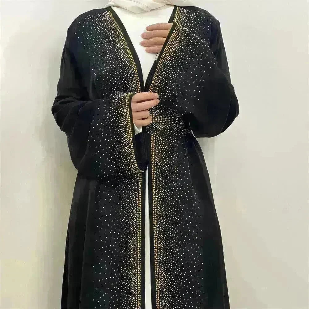 Rhinestone Lace-up Cardigan Abaya Dress for Arab Dubai Turkey Middle East Women - EX-STOCK CANADA