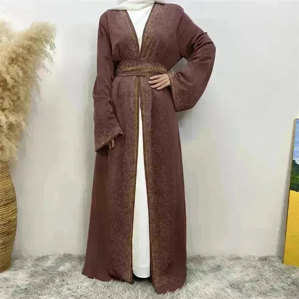Rhinestone Lace-up Cardigan Abaya Dress for Arab Dubai Turkey Middle East Women - EX-STOCK CANADA