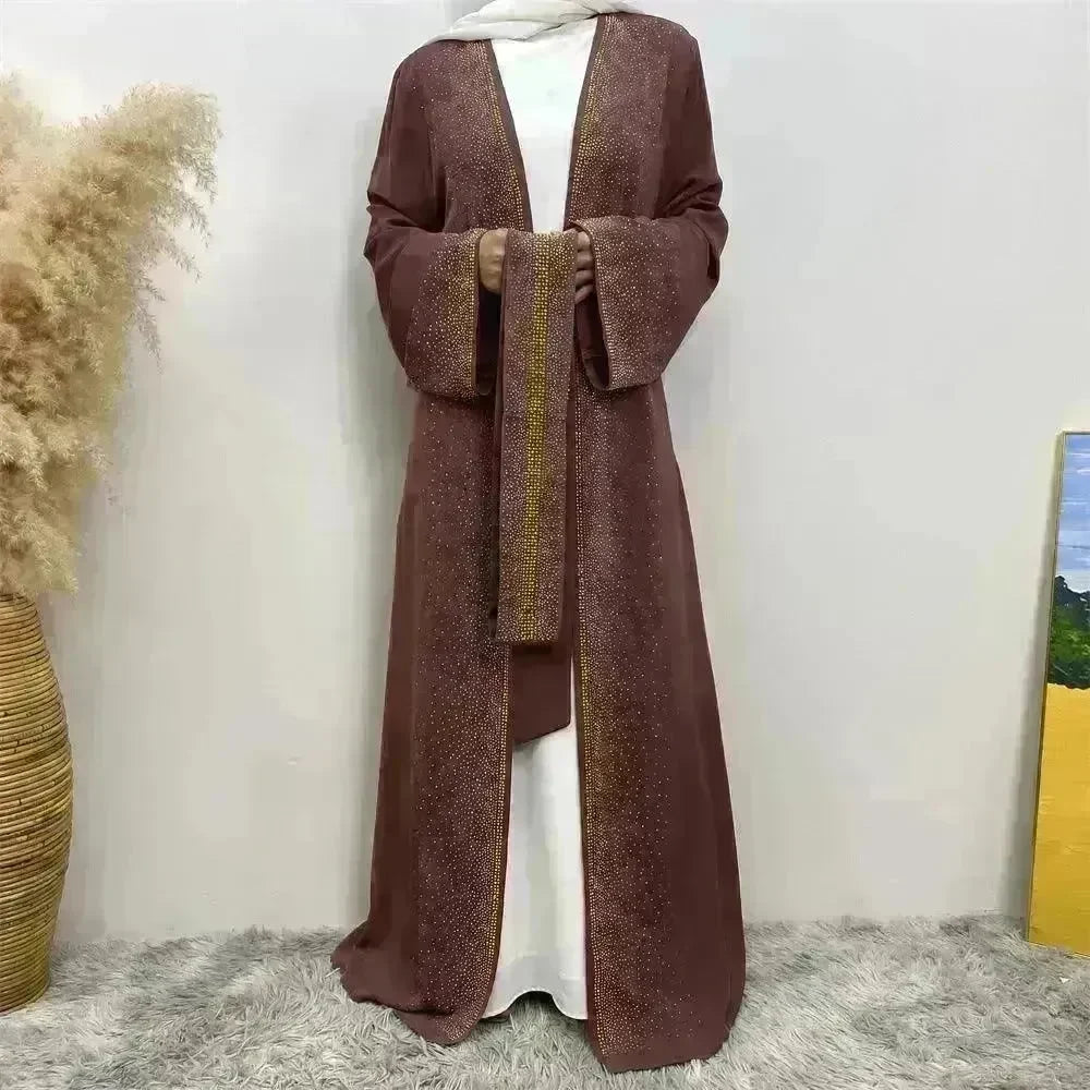 Rhinestone Lace-up Cardigan Abaya Dress for Arab Dubai Turkey Middle East Women - EX-STOCK CANADA