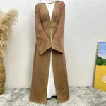 Rhinestone Lace-up Cardigan Abaya Dress for Arab Dubai Turkey Middle East Women - EX-STOCK CANADA