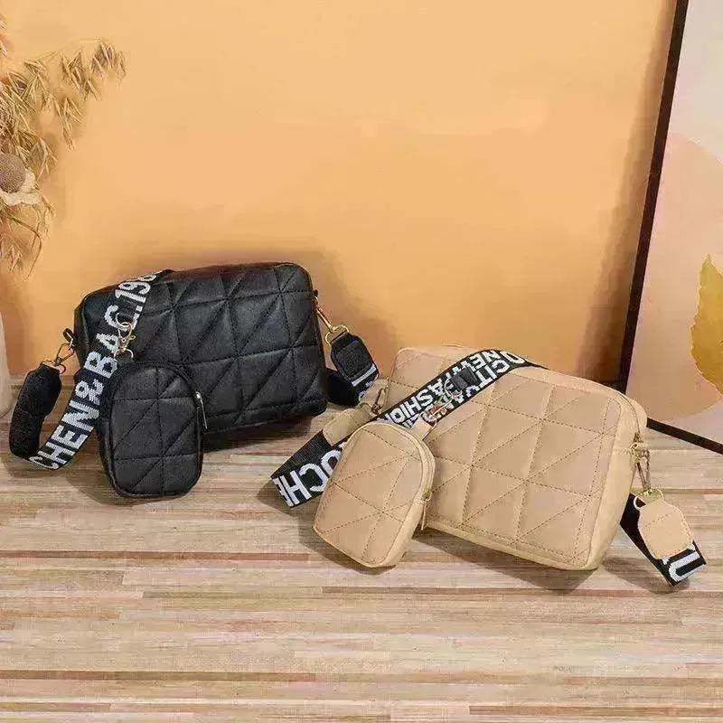 Rhombus Shoulder Bag + Wallet Set, Letter Print, Wide Strap - EX-STOCK CANADA