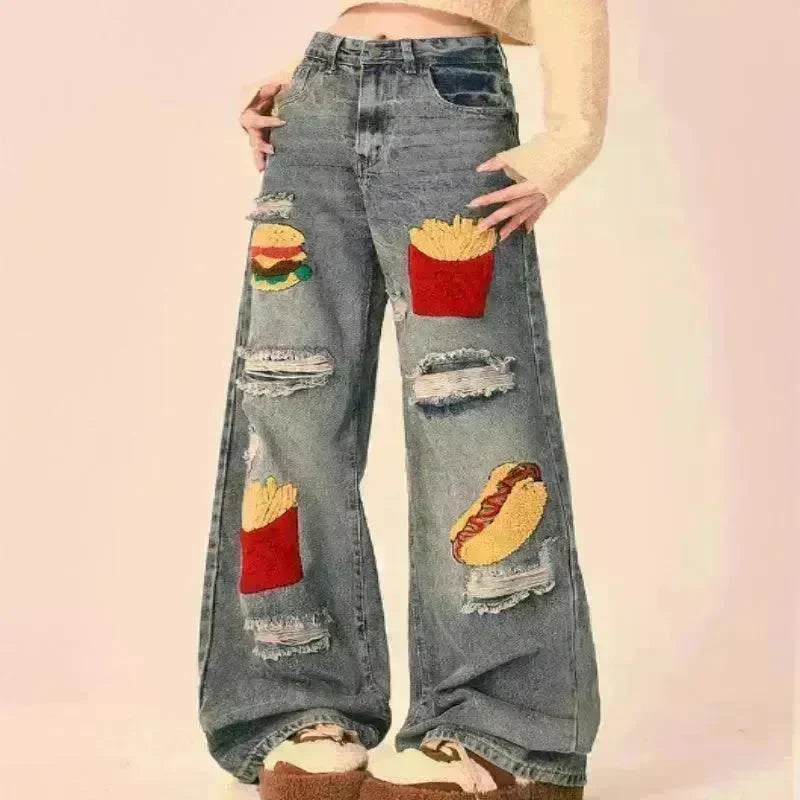 Ripped Jeans Women Loose Straight Wide Leg Oversized Trousers - EX-STOCK CANADA