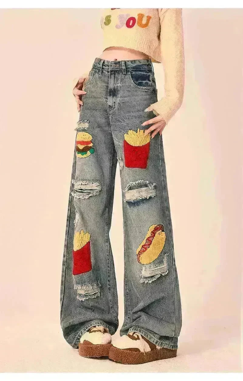 Ripped Jeans Women Loose Straight Wide Leg Oversized Trousers - EX-STOCK CANADA