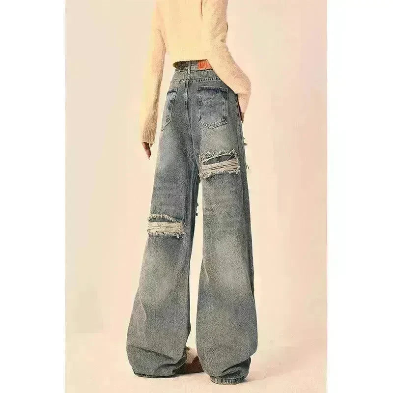 Ripped Jeans Women Loose Straight Wide Leg Oversized Trousers - EX-STOCK CANADA