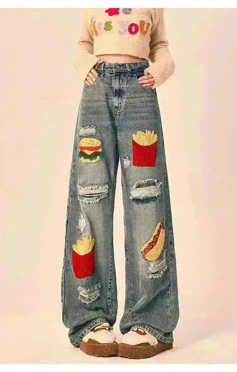 Ripped Jeans Women Loose Straight Wide Leg Oversized Trousers - EX-STOCK CANADA