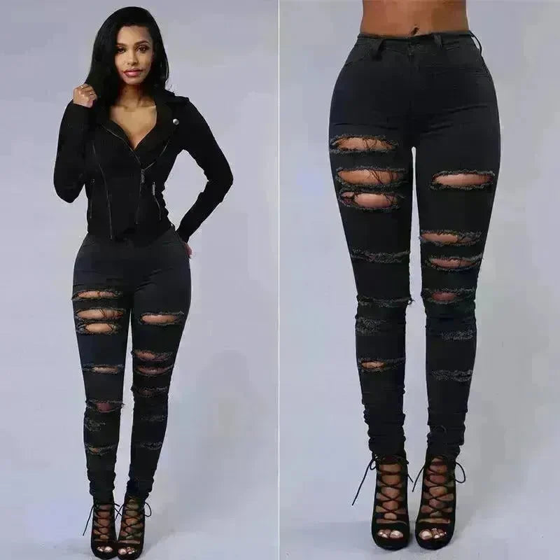 Ripped Jeans Women Skinny Trousers Casual High Waist Pencil Pants - EX-STOCK CANADA