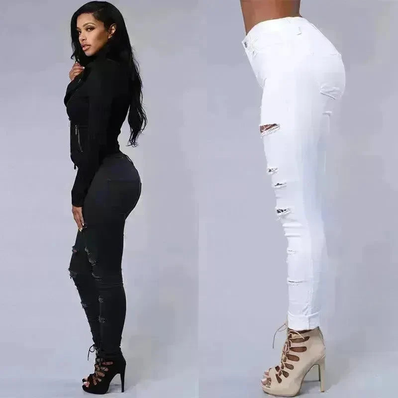 Ripped Jeans Women Skinny Trousers Casual High Waist Pencil Pants - EX-STOCK CANADA