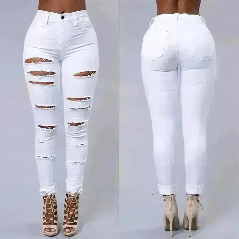 Ripped Jeans Women Skinny Trousers Casual High Waist Pencil Pants - EX-STOCK CANADA