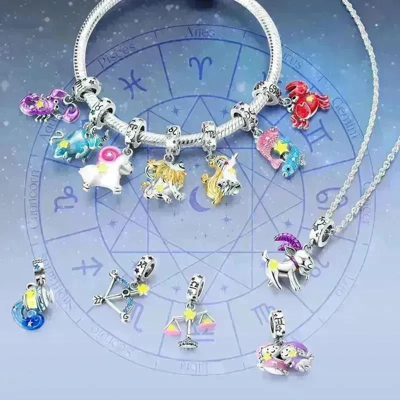 S925 Silver Colorful Luminous Twelve Constellation Pendant - EX-STOCK CANADA