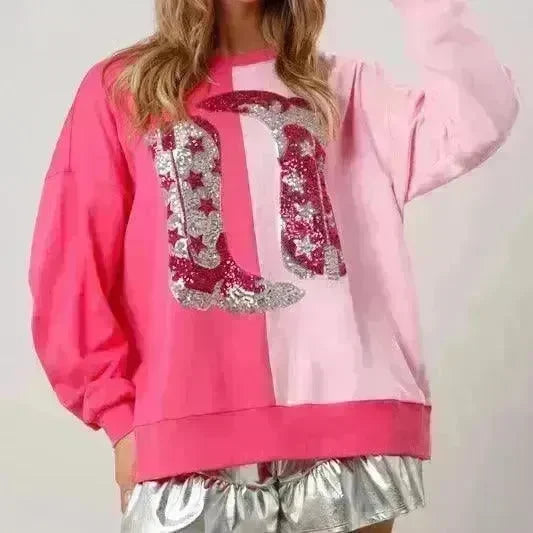 Sequined Boots Color Matching Top Long-sleeved Sweater For Women - EX-STOCK CANADA