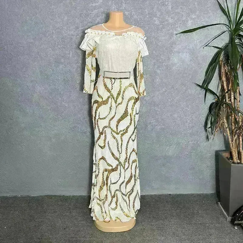 Sequined Embroidered Maxi Dress Slim-fit Fishtail Skirt Evening Gown - EX-STOCK CANADA