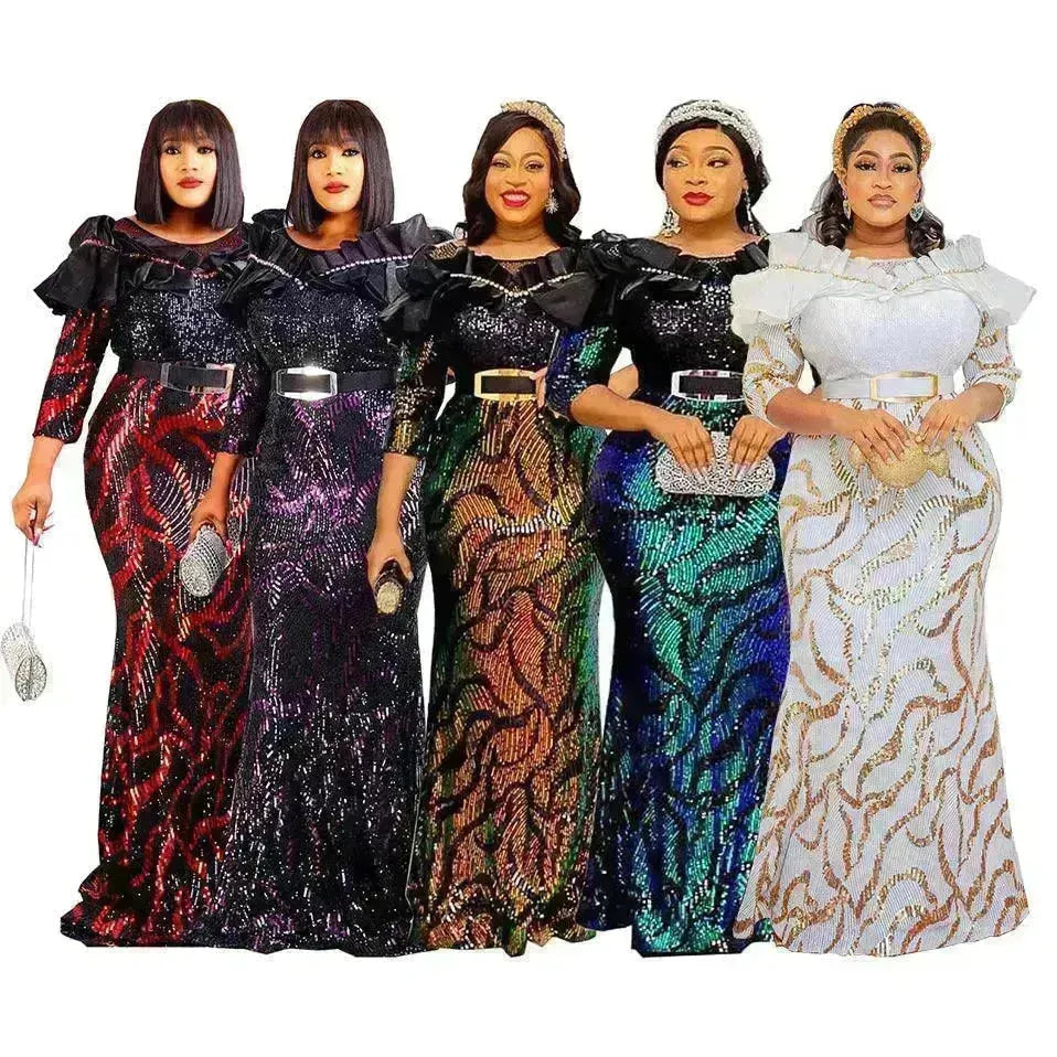 Sequined Embroidered Maxi Dress Slim-fit Fishtail Skirt Evening Gown - EX-STOCK CANADA
