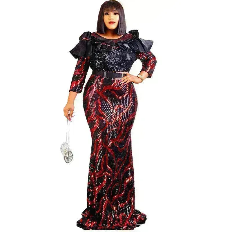 Sequined Embroidered Maxi Dress Slim-fit Fishtail Skirt Evening Gown - EX-STOCK CANADA