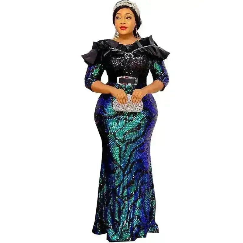 Sequined Embroidered Maxi Dress Slim-fit Fishtail Skirt Evening Gown - EX-STOCK CANADA