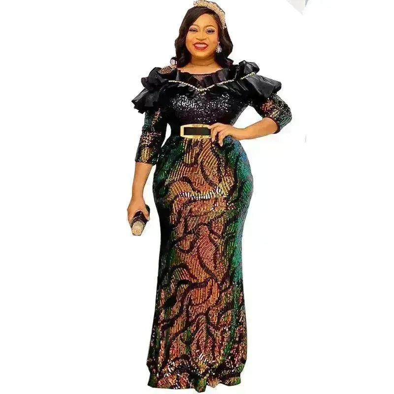 Sequined Embroidered Maxi Dress Slim-fit Fishtail Skirt Evening Gown - EX-STOCK CANADA