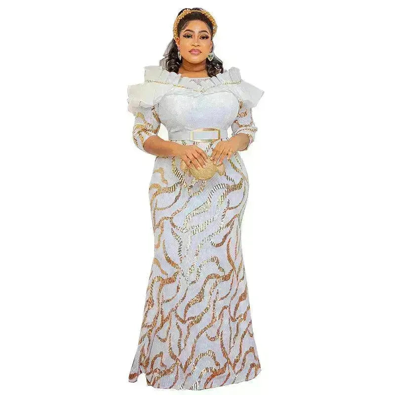 Sequined Embroidered Maxi Dress Slim-fit Fishtail Skirt Evening Gown - EX-STOCK CANADA