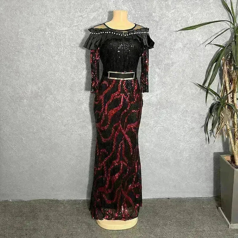Sequined Embroidered Maxi Dress Slim-fit Fishtail Skirt Evening Gown - EX-STOCK CANADA