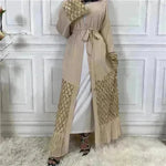 Sequined Embroidered Outerwear Robe Turkey Arab Dubai Middle East Women's Chiffon Cardigan Abaya Dress - EX-STOCK CANADA