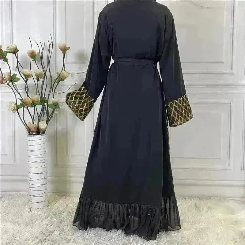 Sequined Embroidered Outerwear Robe Turkey Arab Dubai Middle East Women's Chiffon Cardigan Abaya Dress - EX-STOCK CANADA
