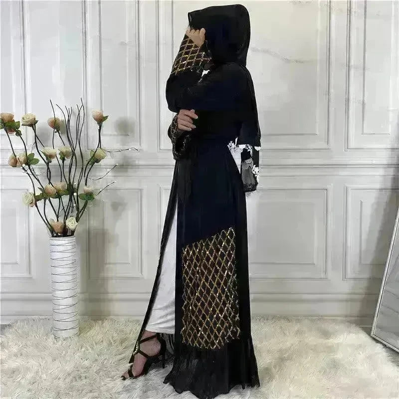 Sequined Embroidered Outerwear Robe Turkey Arab Dubai Middle East Women's Chiffon Cardigan Abaya Dress - EX-STOCK CANADA