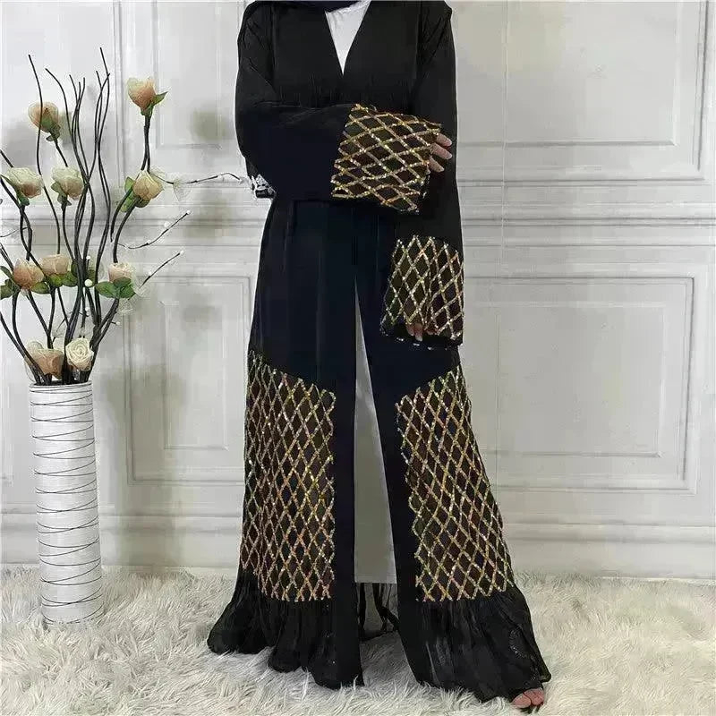 Sequined Embroidered Outerwear Robe Turkey Arab Dubai Middle East Women's Chiffon Cardigan Abaya Dress - EX-STOCK CANADA