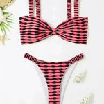 Sexy Striped Print Bikini Summer Beach Swimsuit Set Womens Clothing - EX-STOCK CANADA