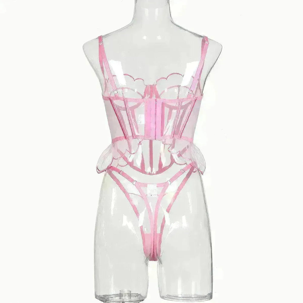 Shaping Sling Wave Mesh Edge Joint Fishbone See-through Sexy Underwear Two-piece - EX-STOCK CANADA