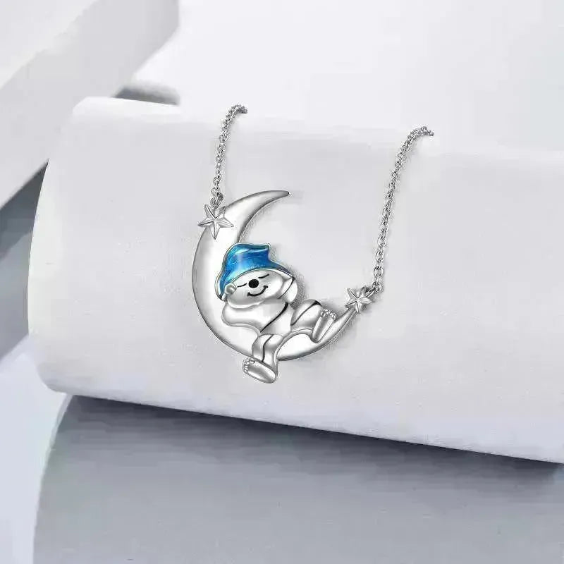 Silver Bear Moon Pendant - Cute Animal Jewelry - EX-STOCK CANADA