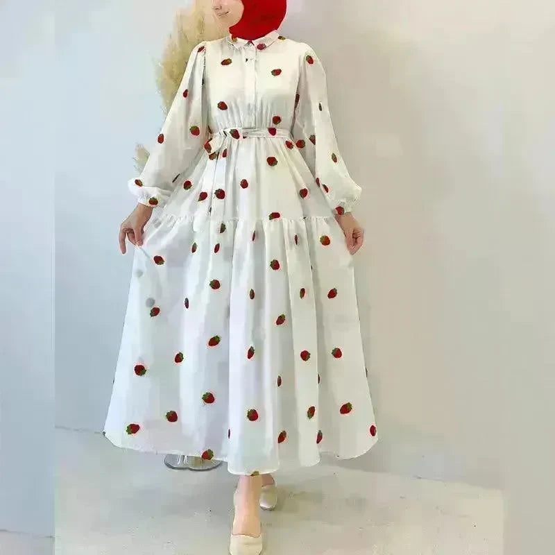Simple Fashionable Long Sleeve Maxi Dress for Arab Dubai Turkey Middle Eastern Women - EX-STOCK CANADA