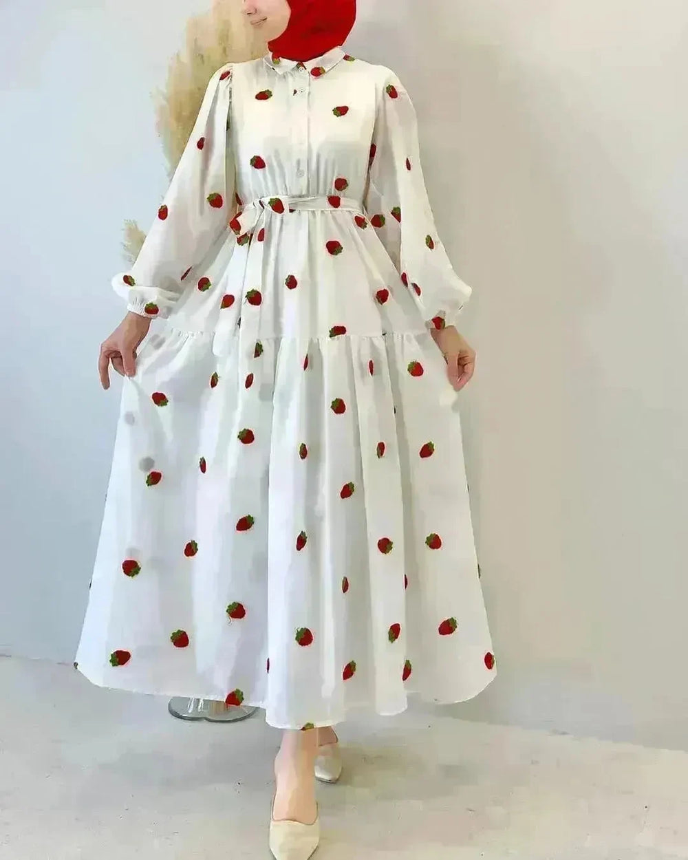 Simple Fashionable Long Sleeve Maxi Dress for Arab Dubai Turkey Middle Eastern Women - EX-STOCK CANADA