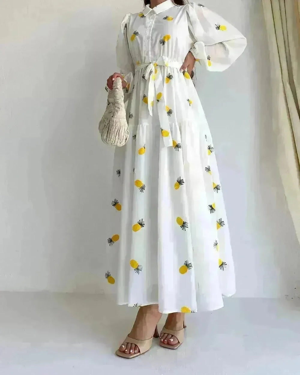 Simple Fashionable Long Sleeve Maxi Dress for Arab Dubai Turkey Middle Eastern Women - EX-STOCK CANADA