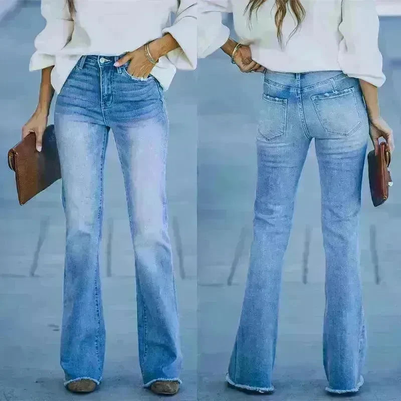 Simple Slim-fit Washed Denim Trousers With Pockets For Women - EX-STOCK CANADA