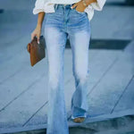 Simple Slim-fit Washed Denim Trousers With Pockets For Women - EX-STOCK CANADA