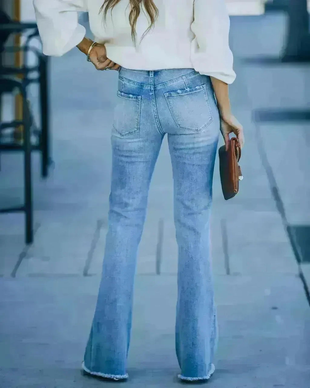 Simple Slim-fit Washed Denim Trousers With Pockets For Women - EX-STOCK CANADA