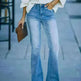 Simple Slim-fit Washed Denim Trousers With Pockets For Women - EX-STOCK CANADA