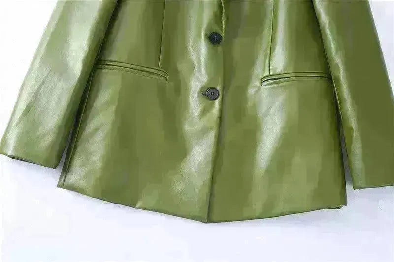 Single Breasted Casual Imitation Leather Suit Jacket Trousers Suit Women - EX-STOCK CANADA